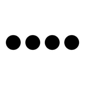 Quatre cercles noirs pleins, espacés de manière régulière, alignés horizontalement sur un fond blanc uni.