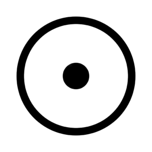 Un point noir est placé au centre d'un cercle noir plus grand sur fond blanc, ressemblant à une simple cible ou à un œil de bœuf.