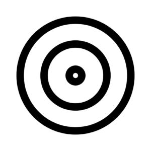 Une cible noire en forme d'œil de bœuf, composée de quatre cercles concentriques, sur fond blanc.