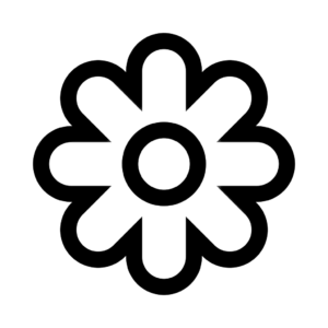 Le simple contour noir d'une fleur aux huit pétales arrondis et au cœur circulaire, sur un fond blanc uni.