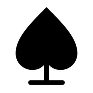 Un symbole de pique entièrement noir, couramment utilisé dans les jeux de cartes, représenté sur fond blanc.