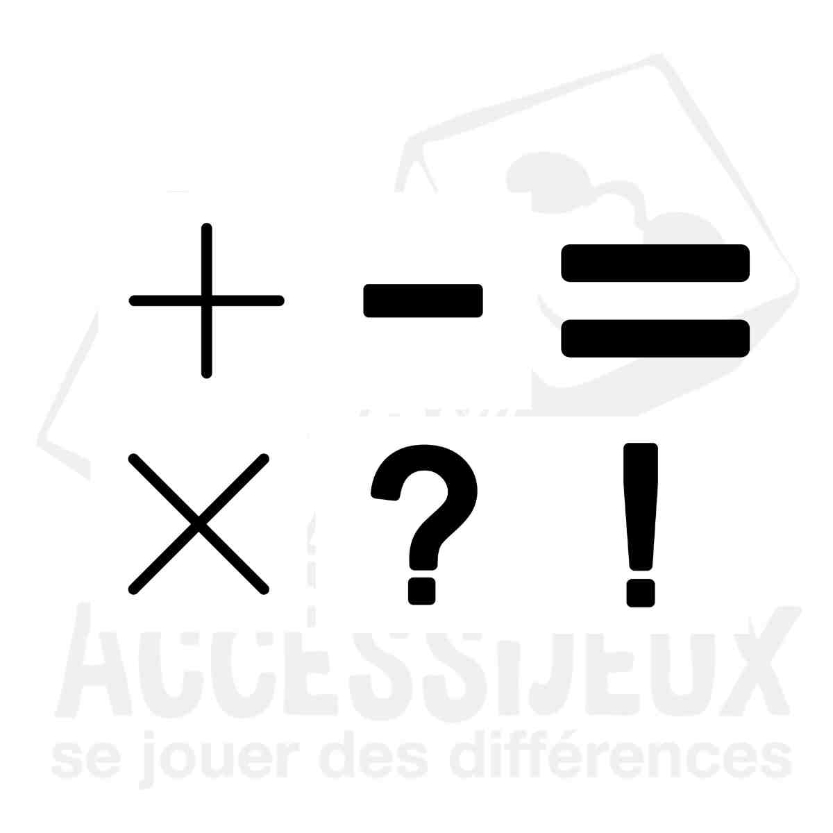Stickers en relief mixte (plus, moins, égal, croix, point d'interrogation, point d'exclamation)